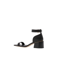 Sandales à talon bottier en cuir avec détail plaqué or - Noir