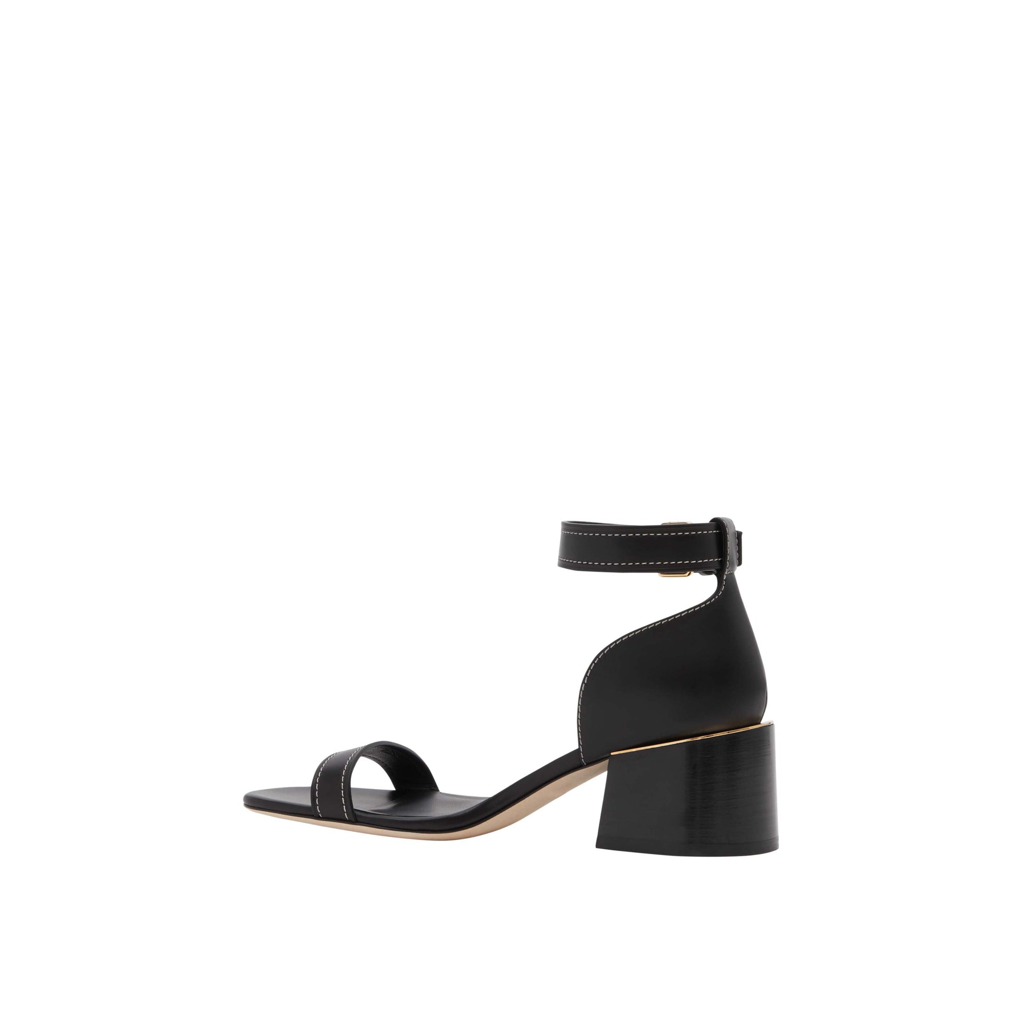 Sandales à talon bottier en cuir avec détail plaqué or - Noir