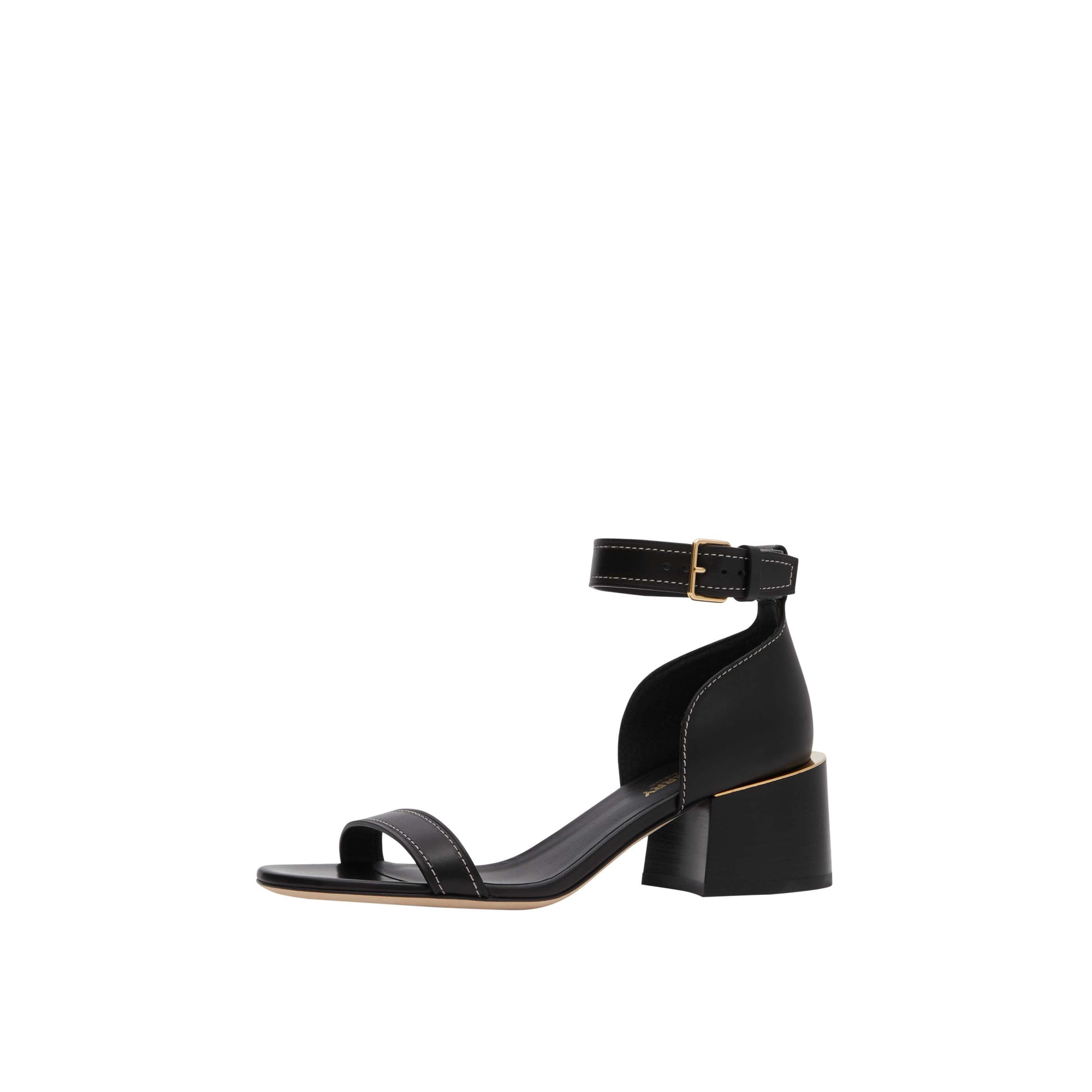 Sandales à talon bottier en cuir avec détail plaqué or - Noir