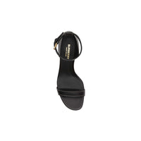 Sandales à talon bottier en cuir avec détail plaqué or - Noir