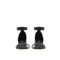 Sandales à talon bottier en cuir avec détail plaqué or - Noir