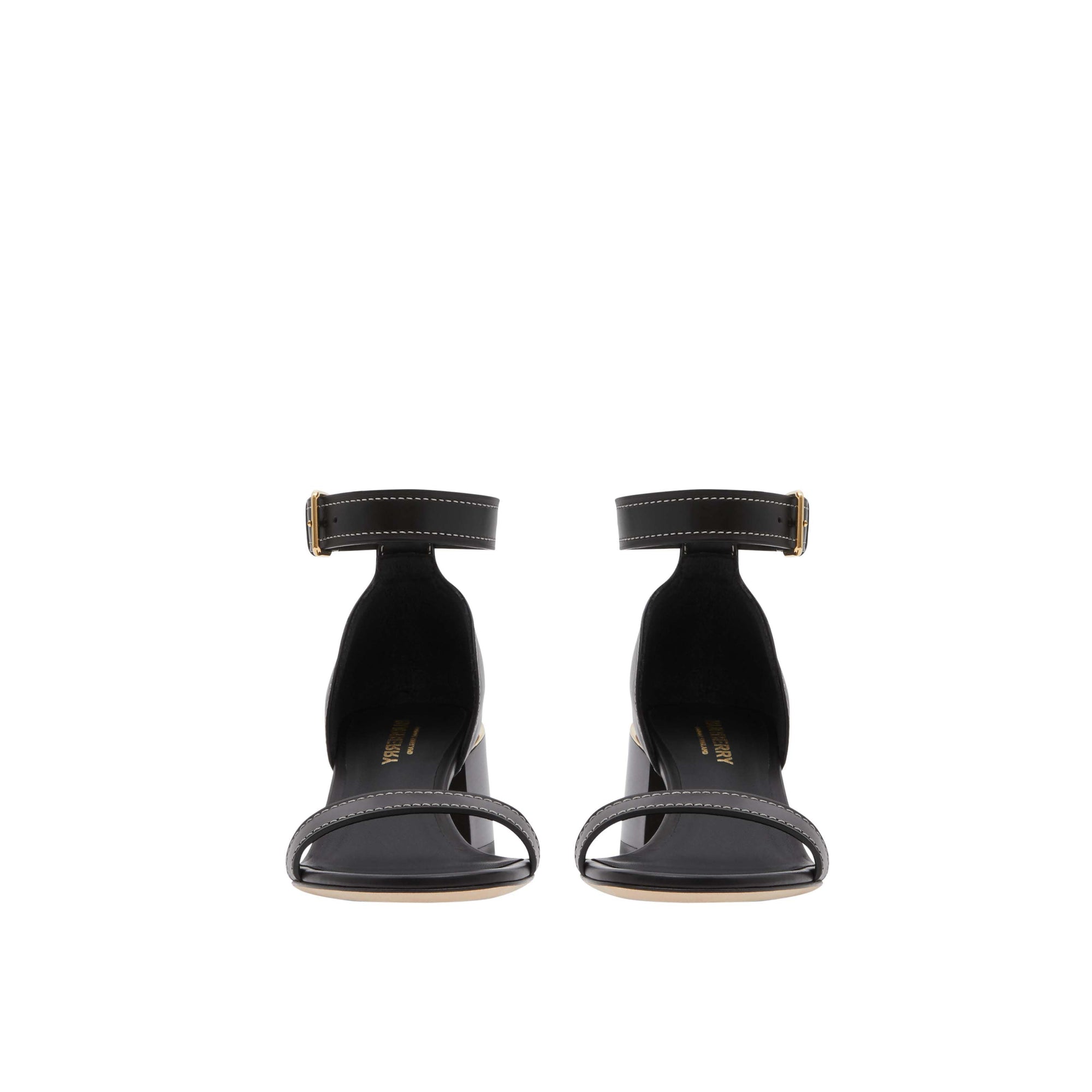Sandales à talon bottier en cuir avec détail plaqué or - Noir