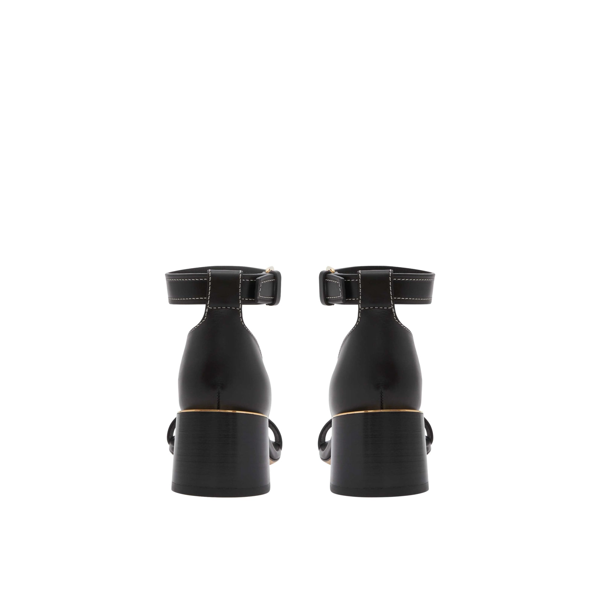 Sandales à talon bottier en cuir avec détail plaqué or - Noir