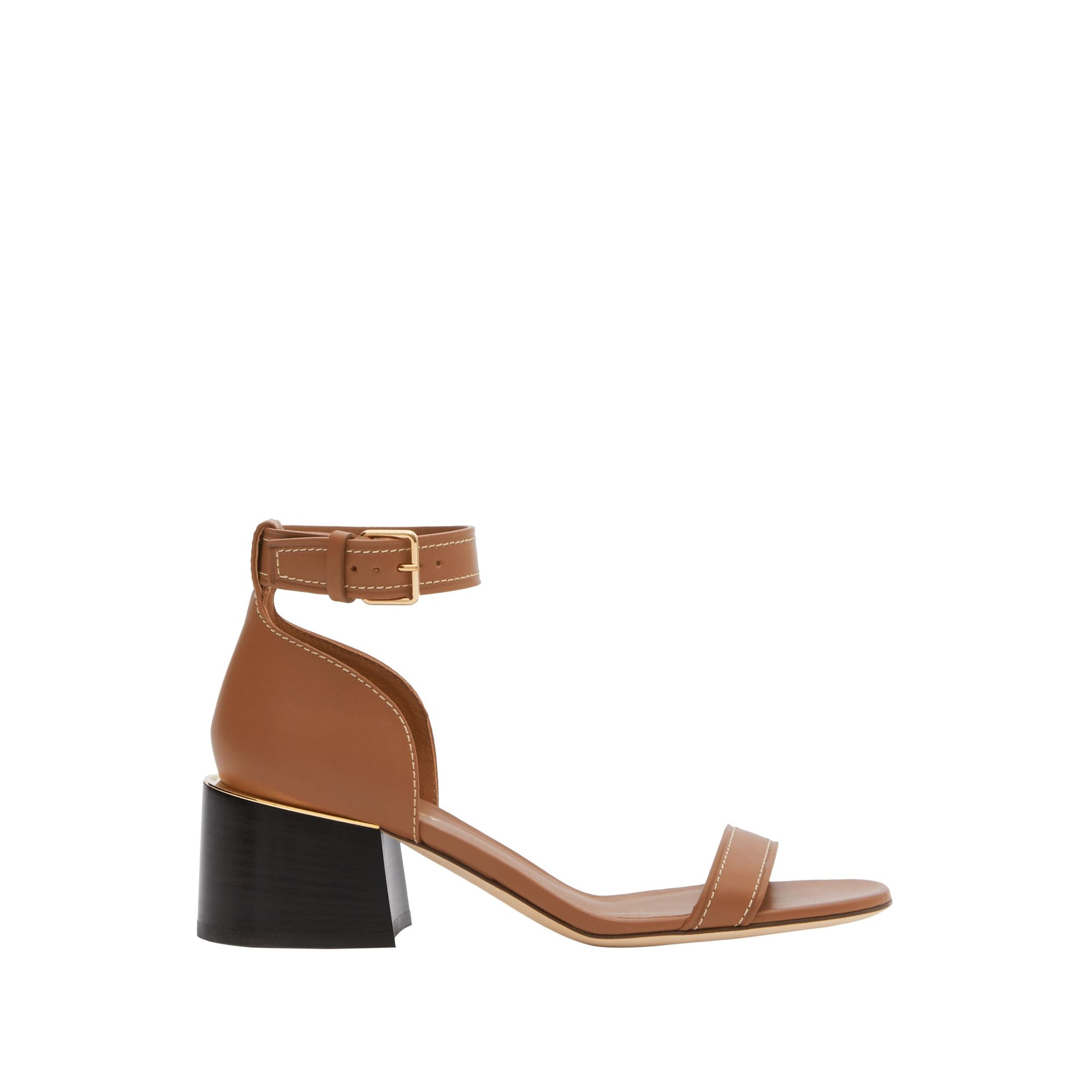 Sandales à talon bottier en cuir avec détail plaqué or - Hâle