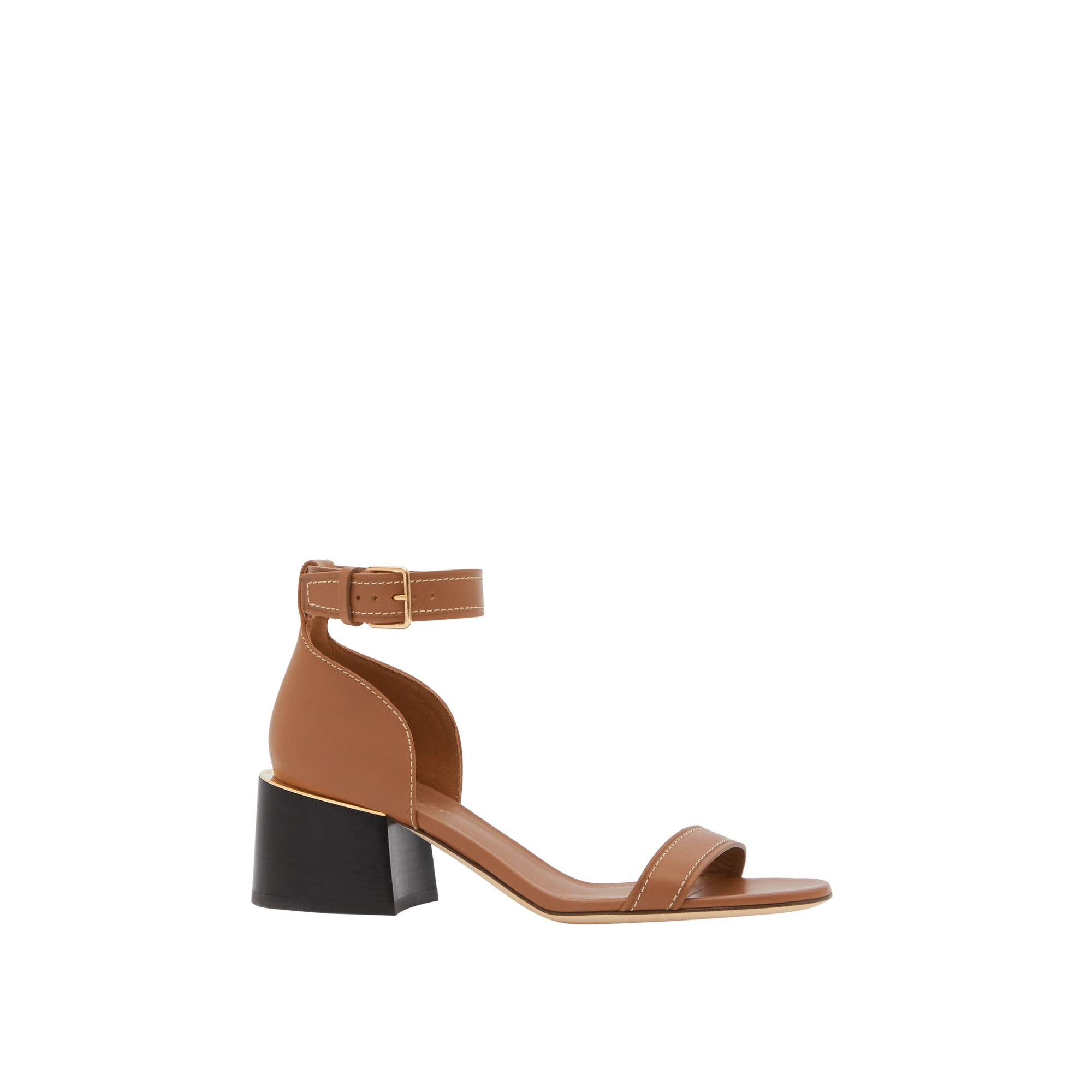 Sandales à talon bottier en cuir avec détail plaqué or - Hâle