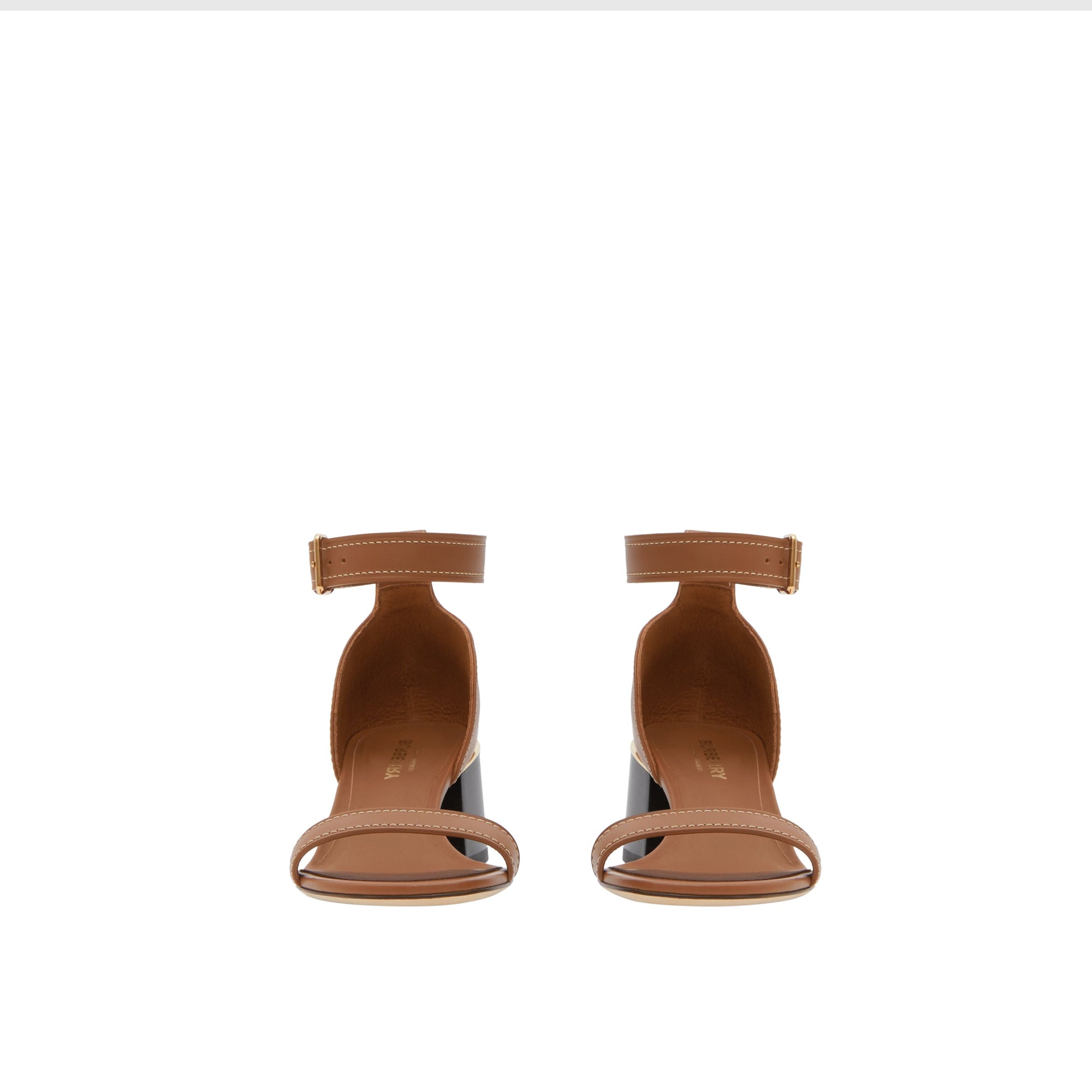 Sandales à talon bottier en cuir avec détail plaqué or - Hâle