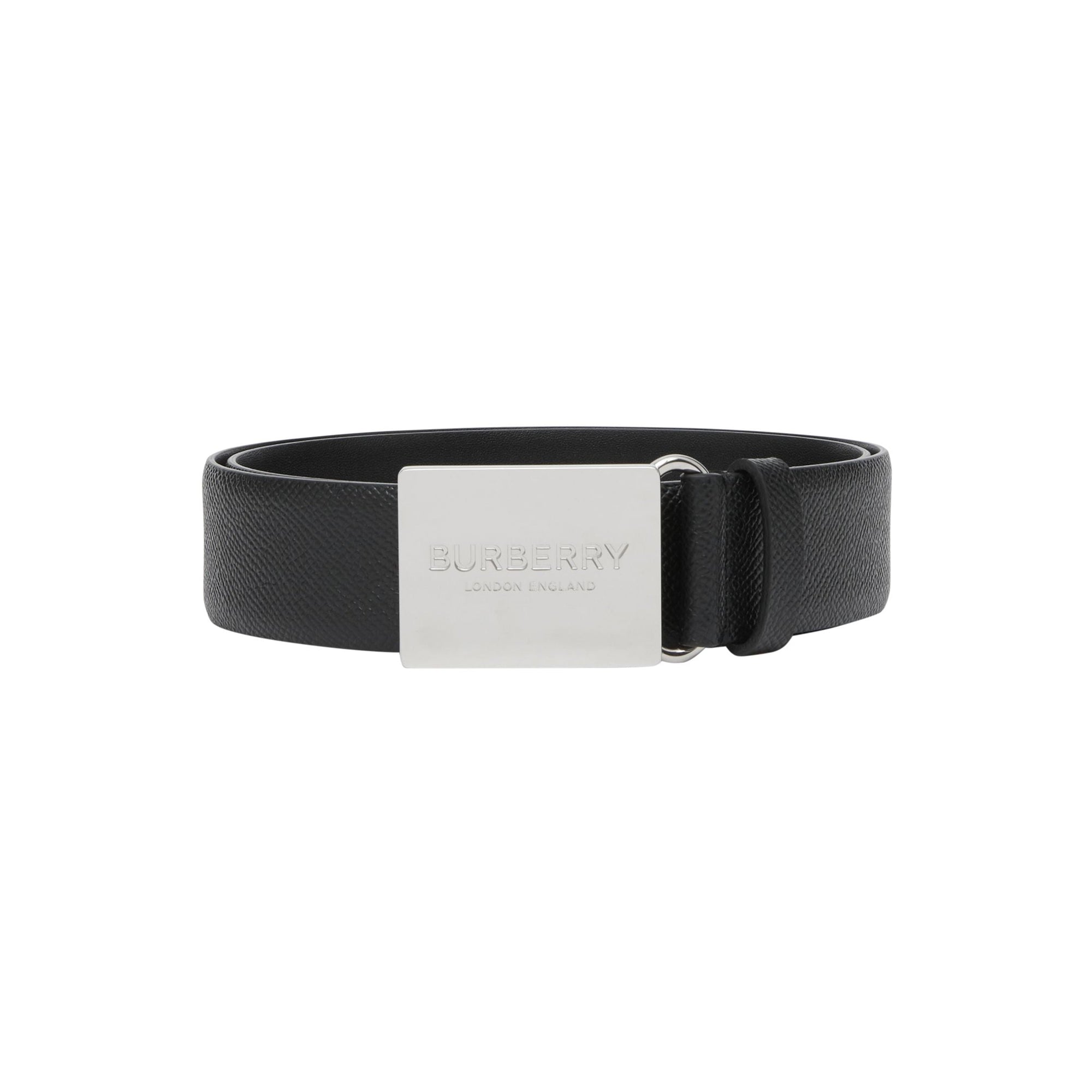 Ceinture en cuir grainé avec boucle plaque - Noir