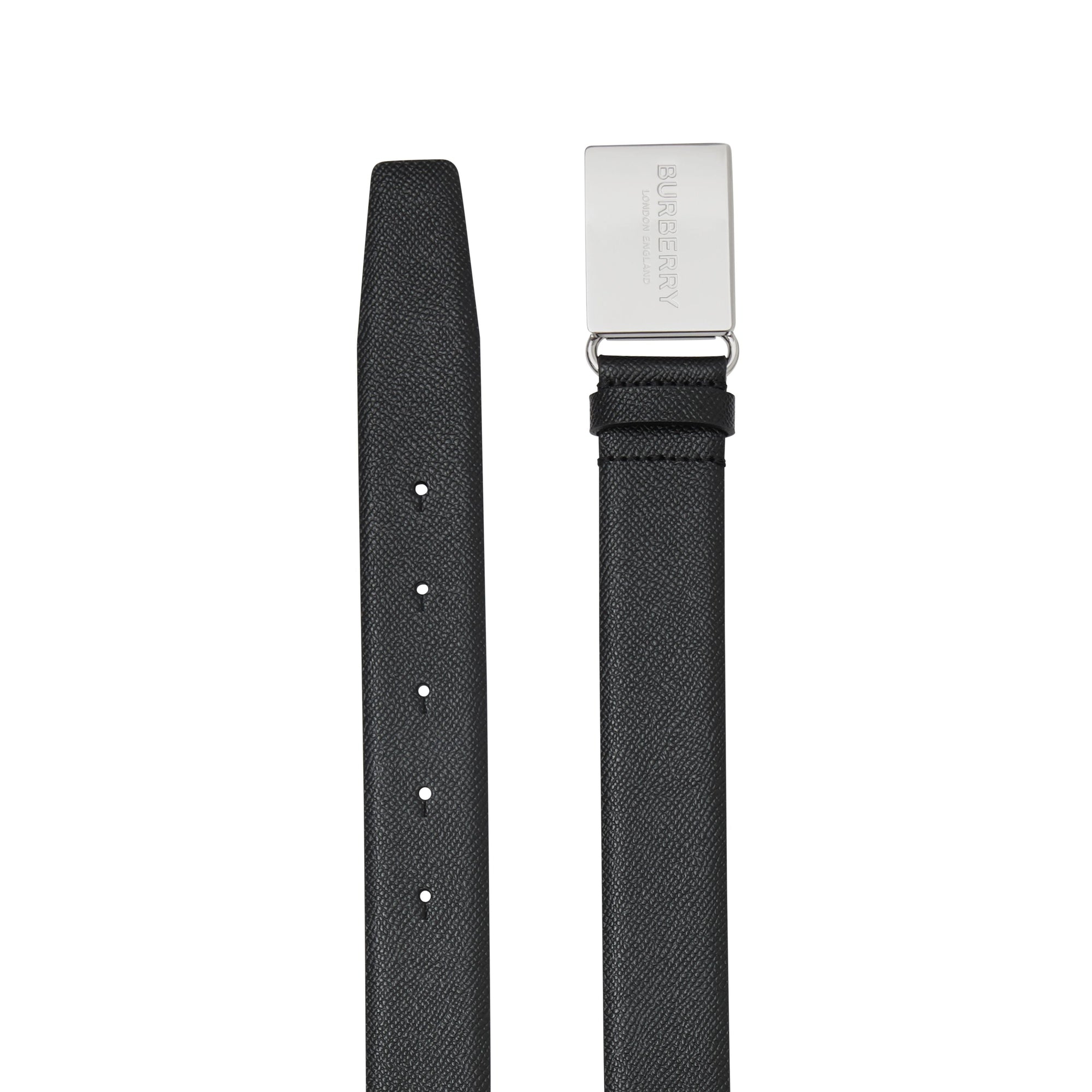 Ceinture en cuir grainé avec boucle plaque - Noir