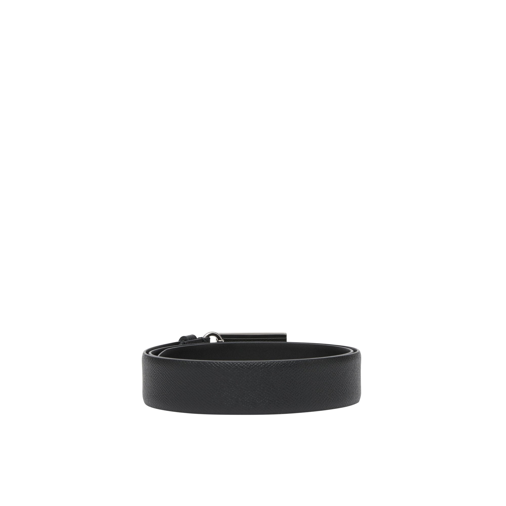 Ceinture en cuir grainé avec boucle plaque - Noir