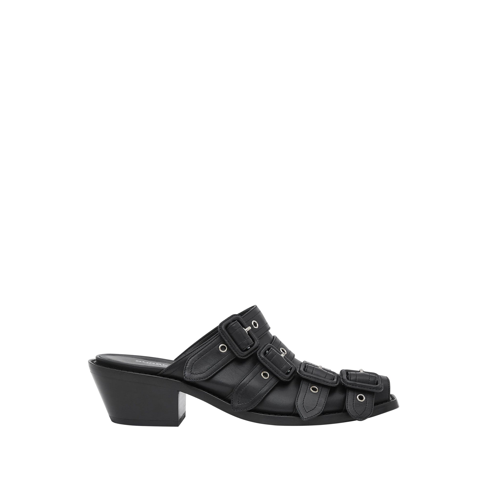 Mules à bout ouvert en cuir avec boucles - Noir