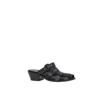 Mules à bout ouvert en cuir avec boucles - Noir