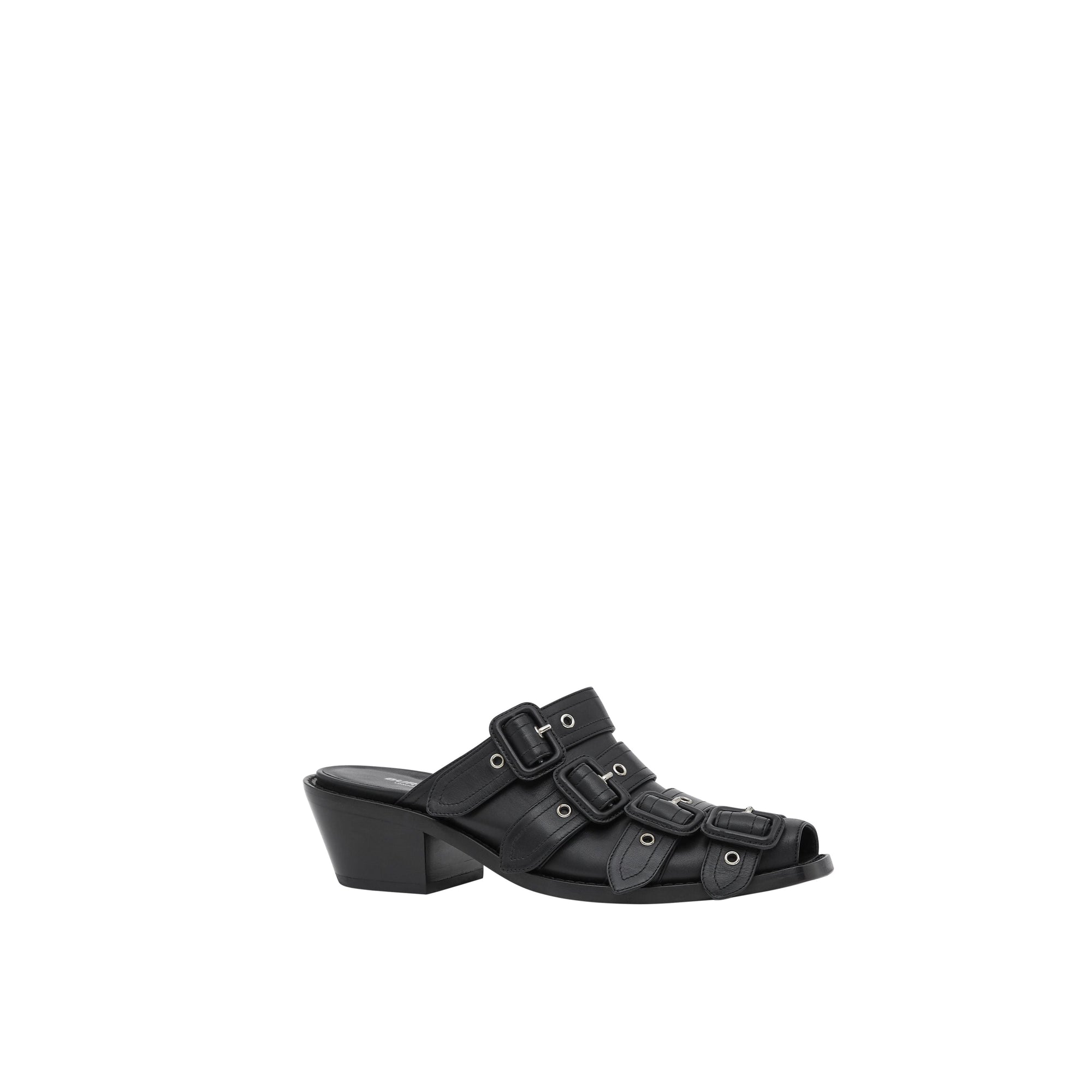 Mules à bout ouvert en cuir avec boucles - Noir
