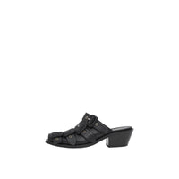 Mules à bout ouvert en cuir avec boucles - Noir