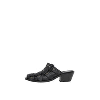 Mules à bout ouvert en cuir avec boucles - Noir
