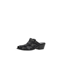 Mules à bout ouvert en cuir avec boucles - Noir