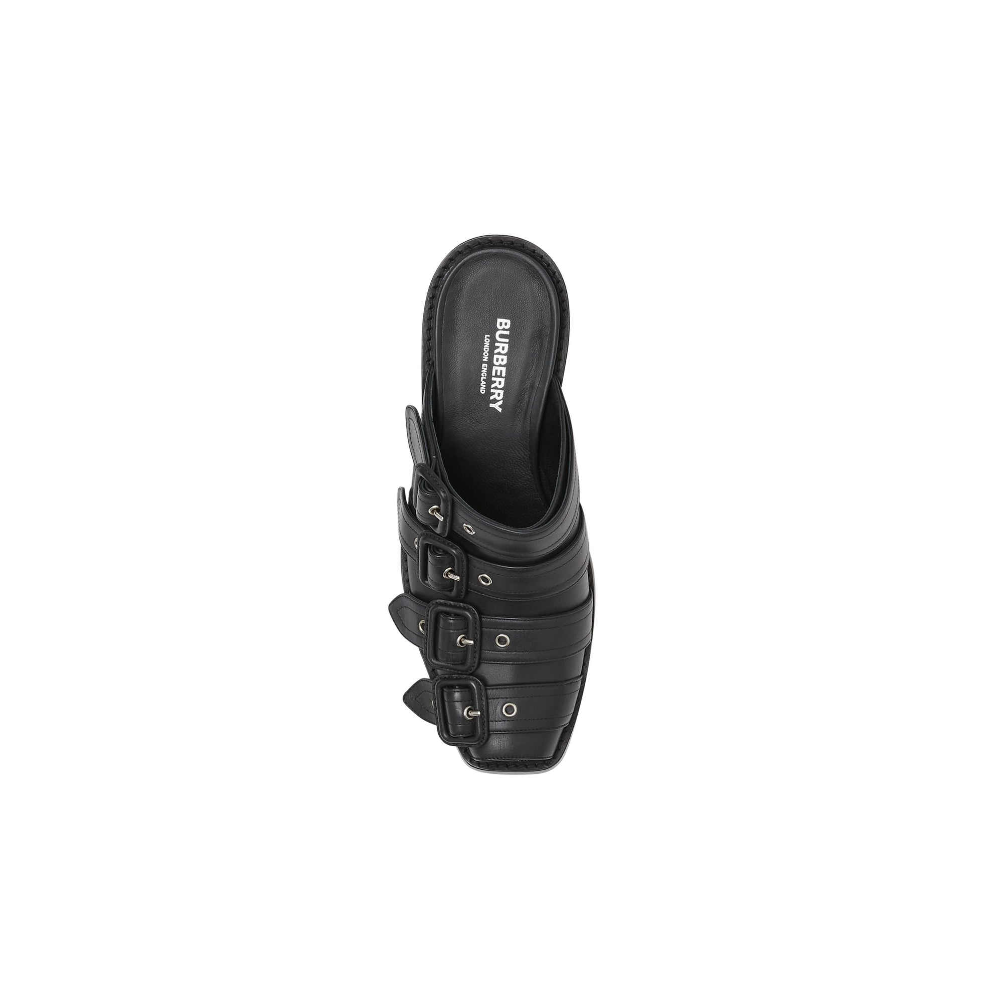 Mules à bout ouvert en cuir avec boucles - Noir