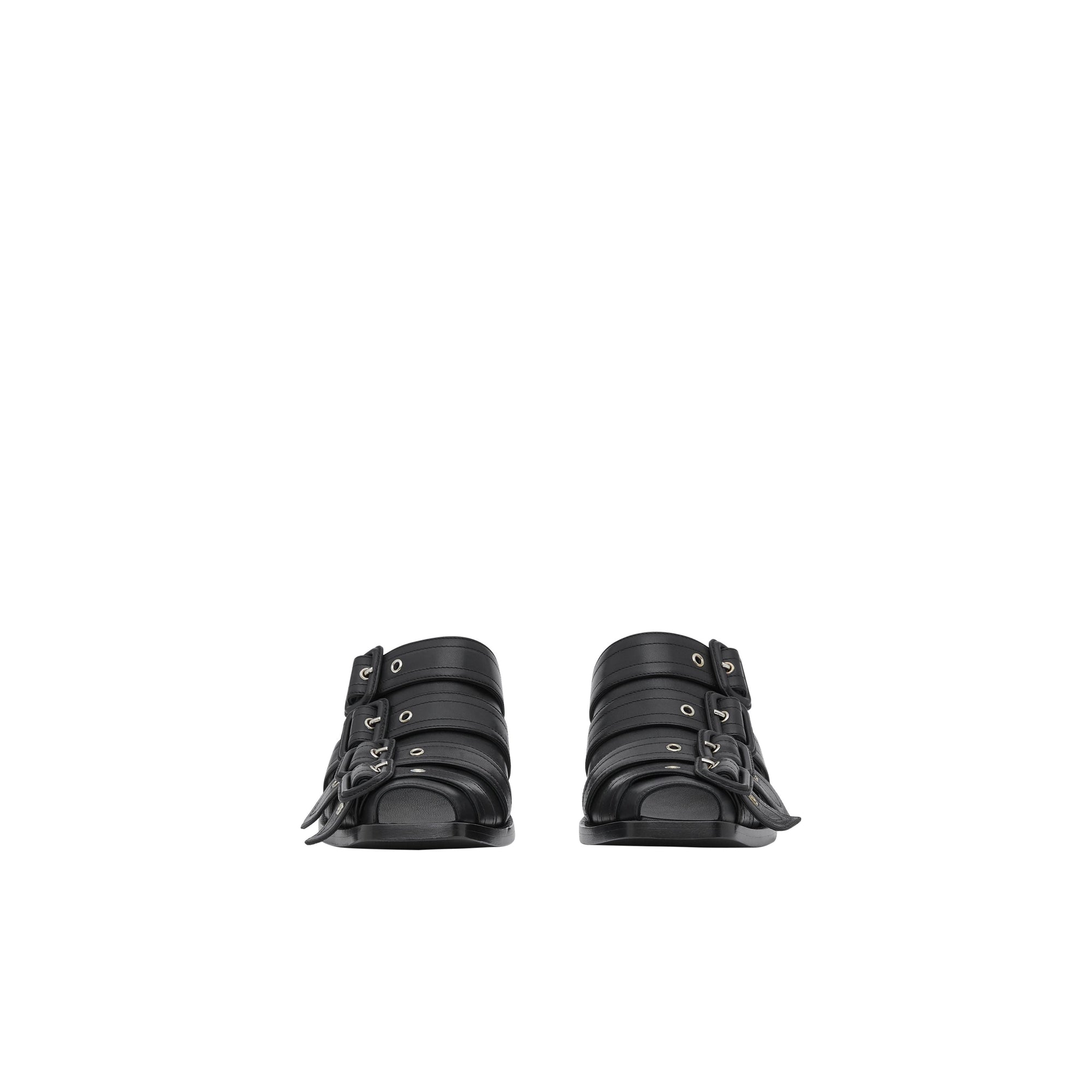 Mules à bout ouvert en cuir avec boucles - Noir