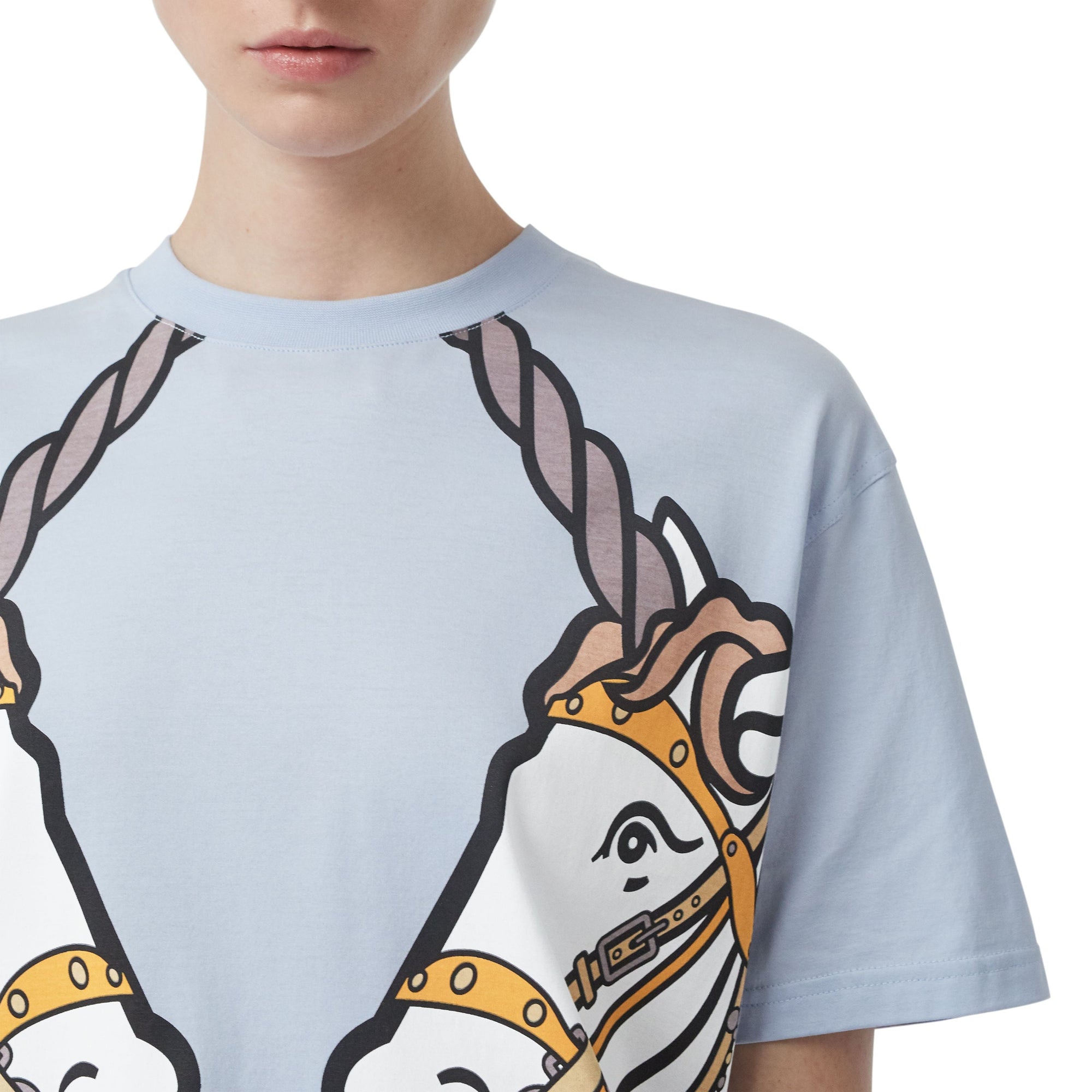 T-shirt oversize en coton à imprimé licorne - Bleu pâle