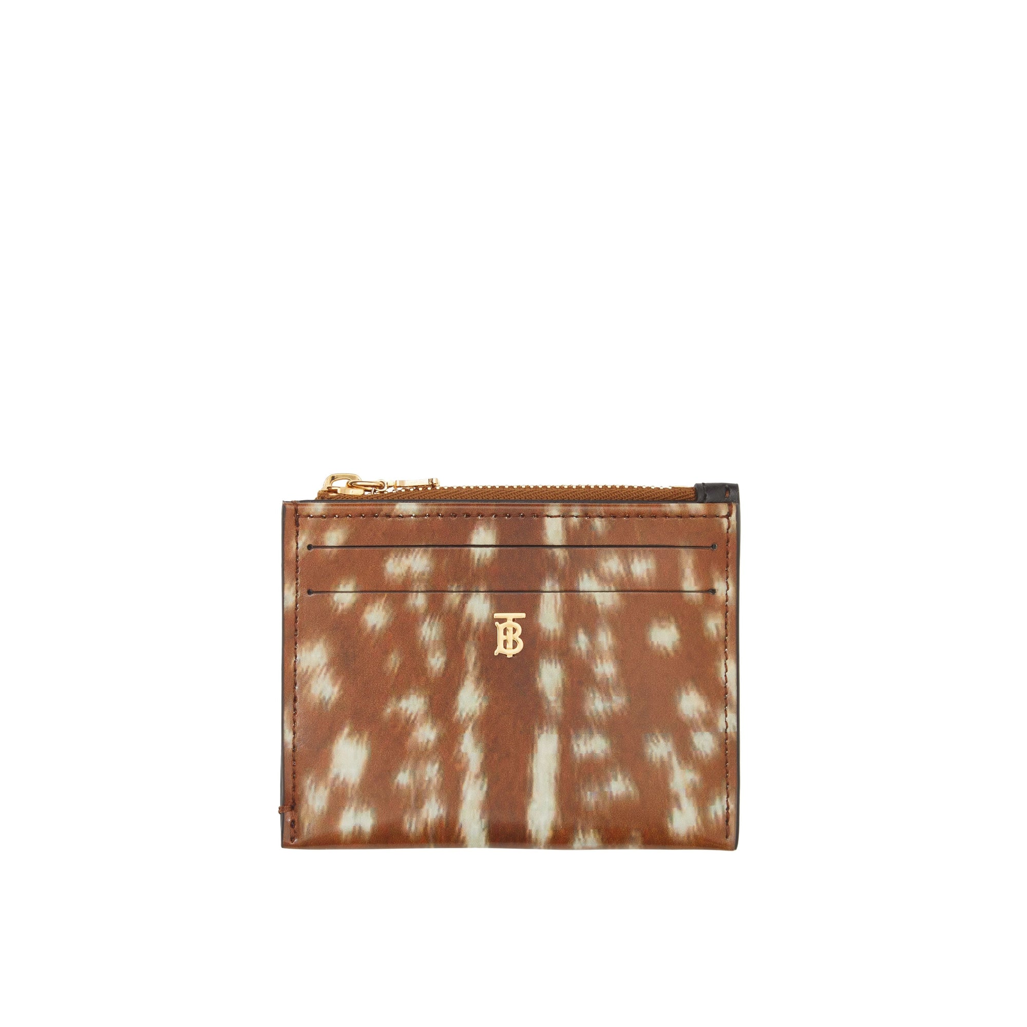 MALT BROWN Porte-cartes zippé en cuir à imprimé daim