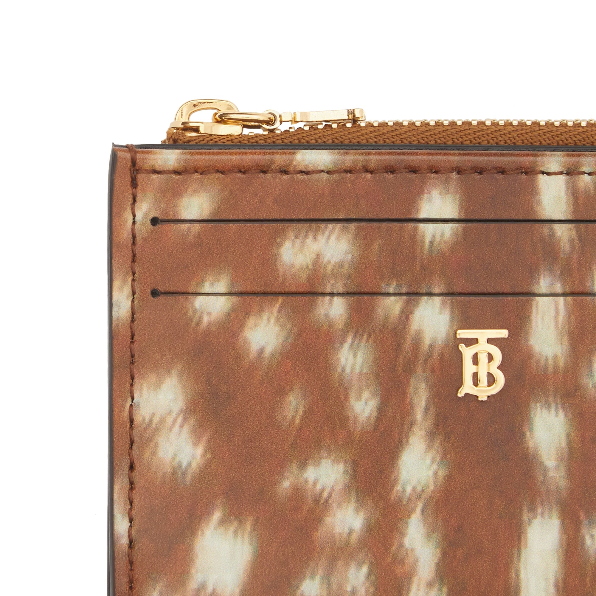 MALT BROWN Porte-cartes zippé en cuir à imprimé daim