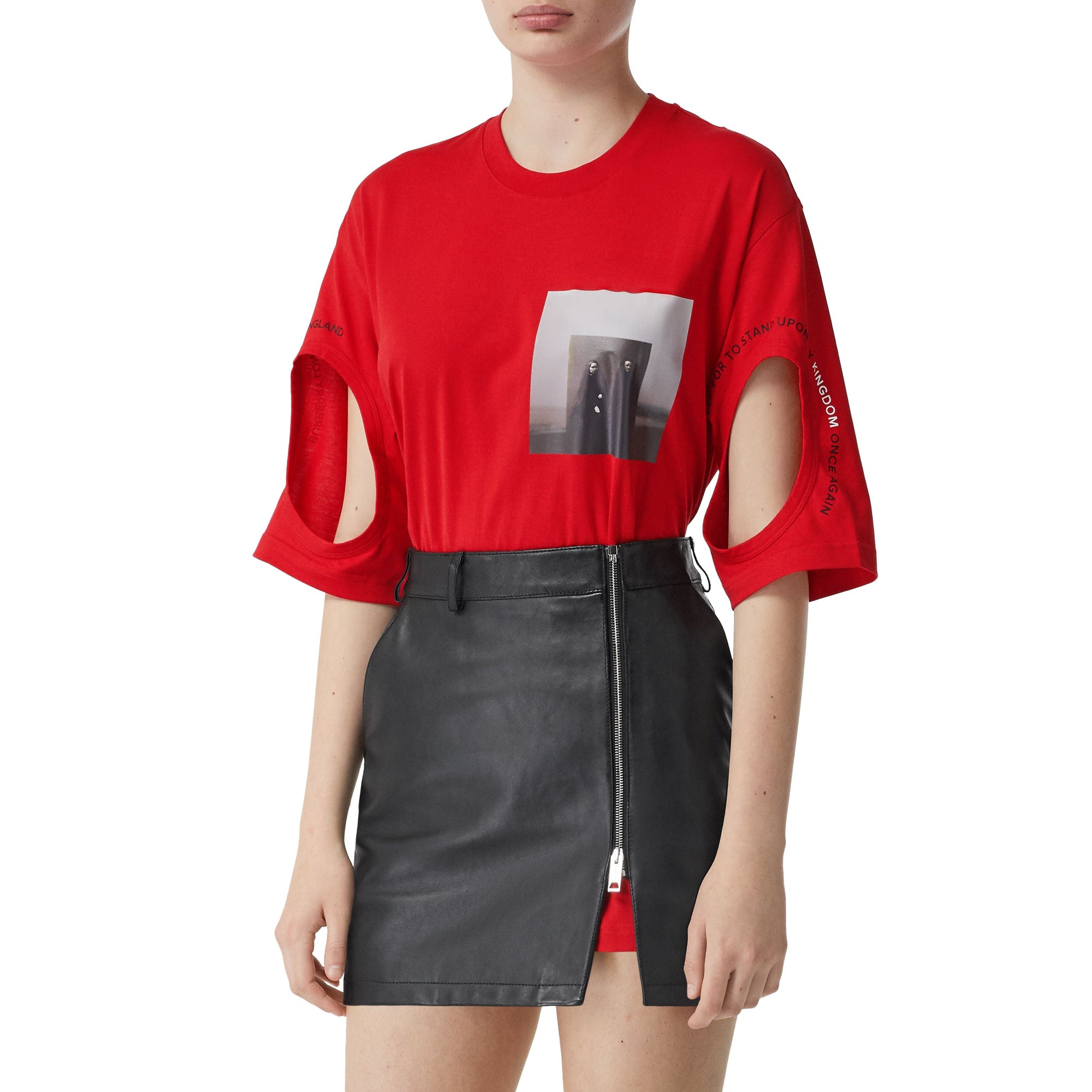 T-shirt oversize à imprimé montage avec découpes - Rouge vif