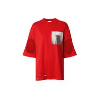 T-shirt oversize à imprimé montage avec découpes - Rouge vif