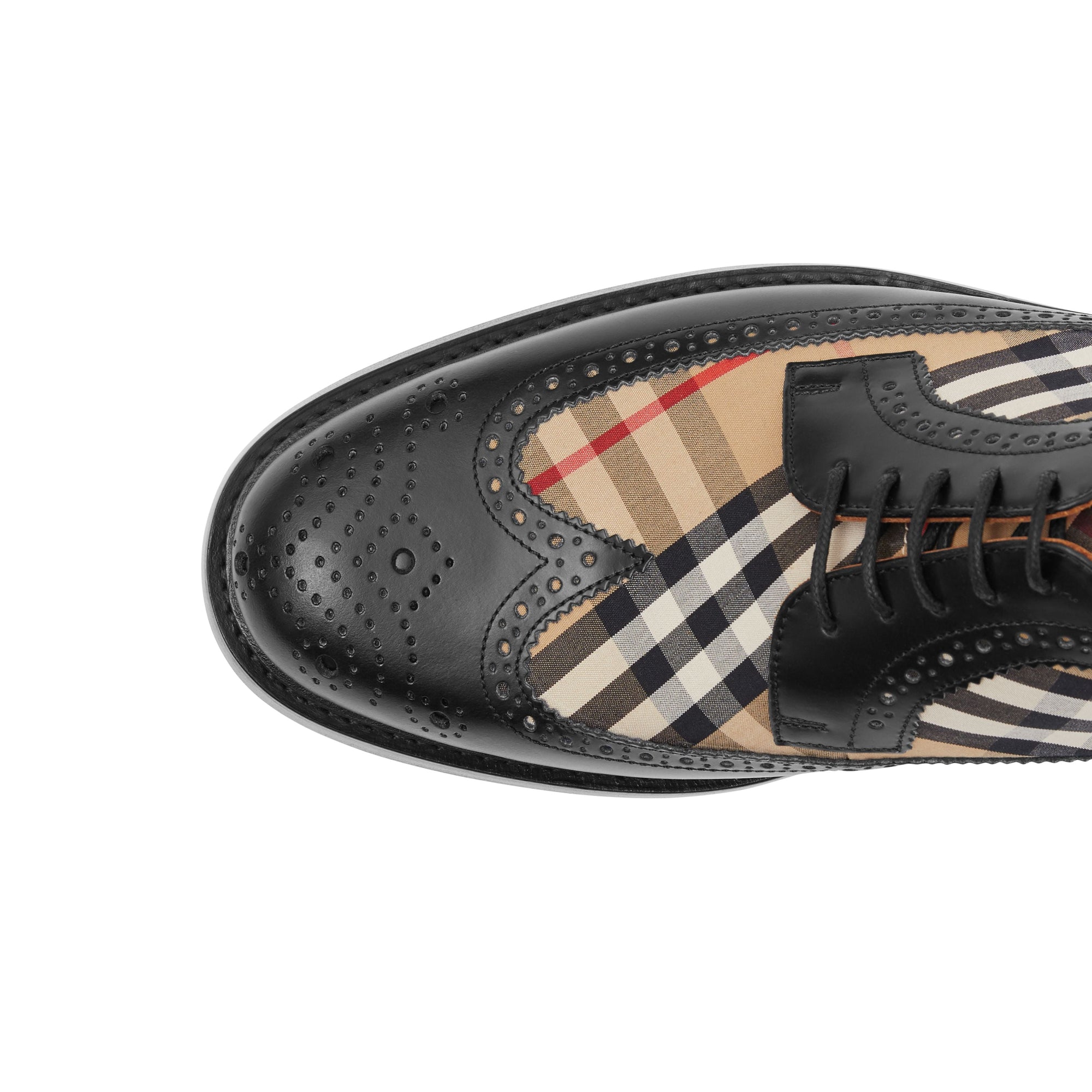 BLACK/ARCHIVE BEIGE Derbies en cuir et Vintage check avec détails richelieu
