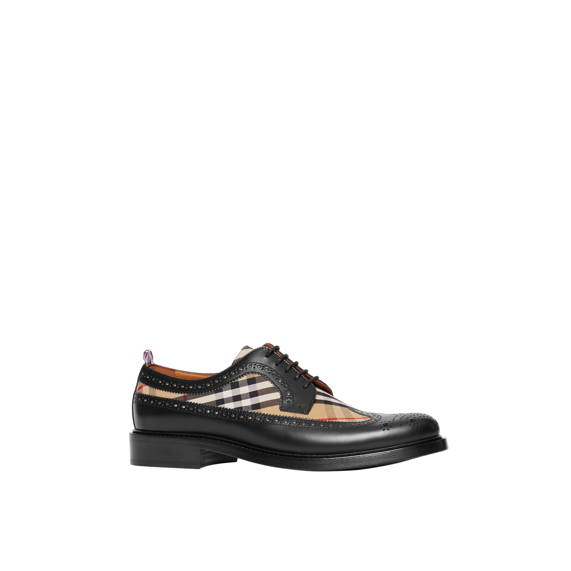 BLACK/ARCHIVE BEIGE Derbies en cuir et Vintage check avec détails richelieu
