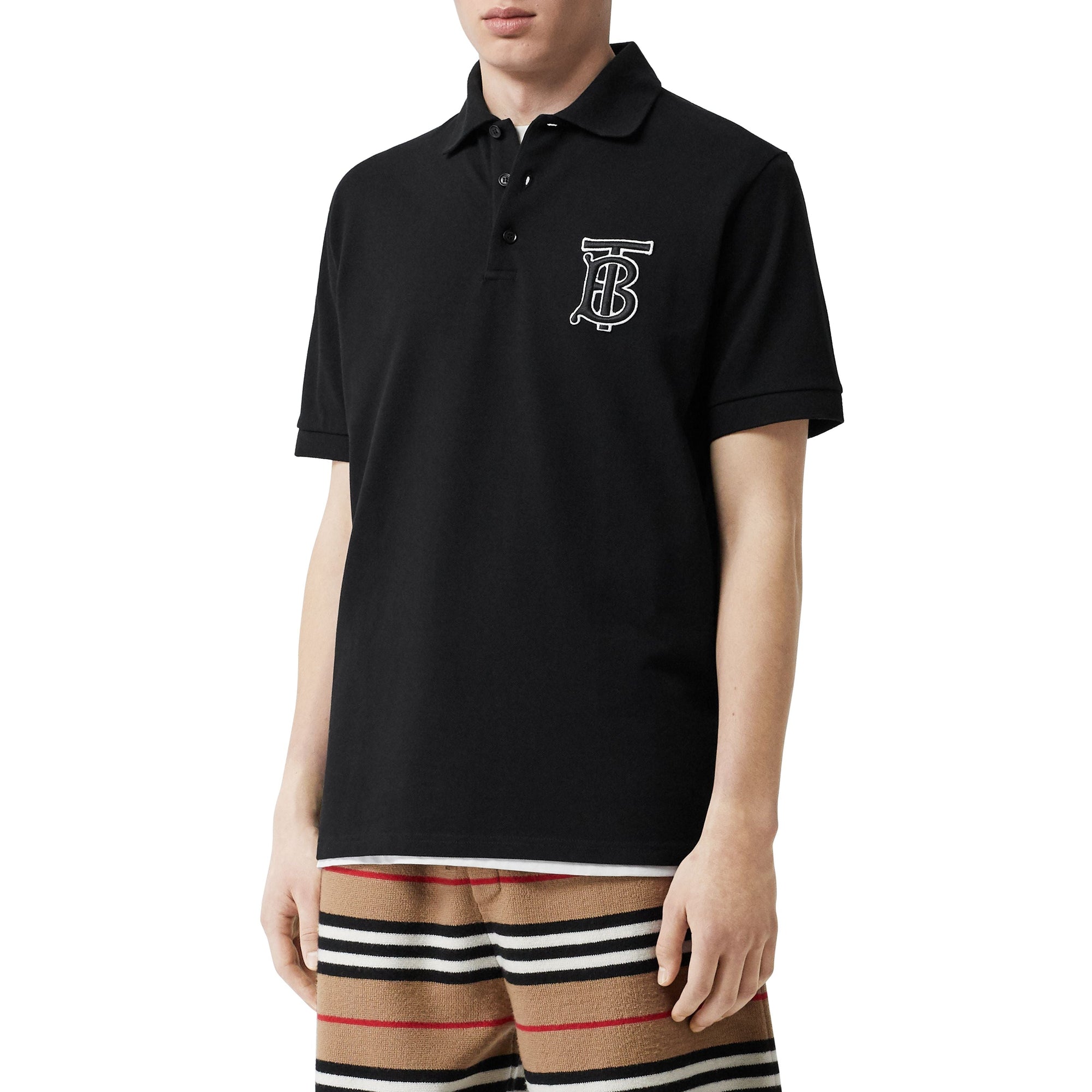 BLACK Polo oversize en piqué de coton Monogram