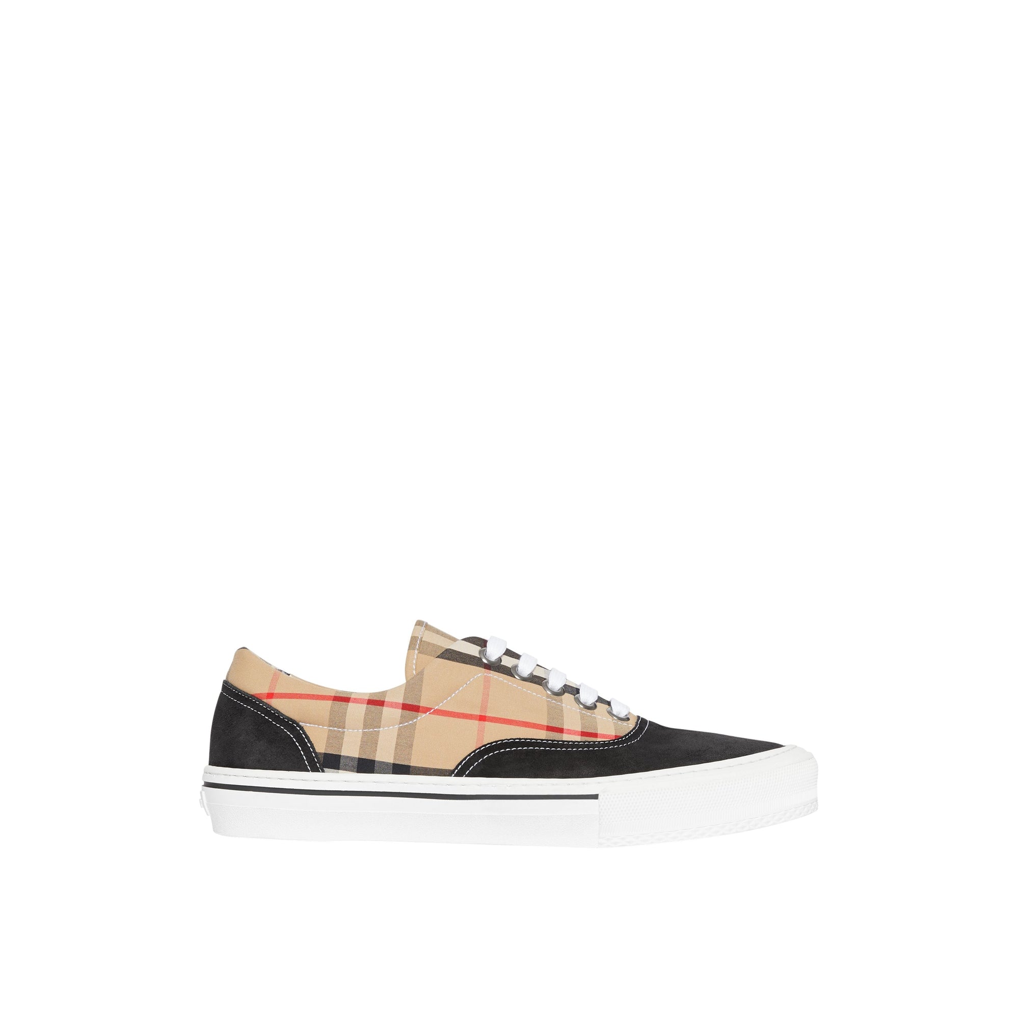 BLACK/ARCHIVEBEIGE Sneakers en coton Vintage check et cuir velours