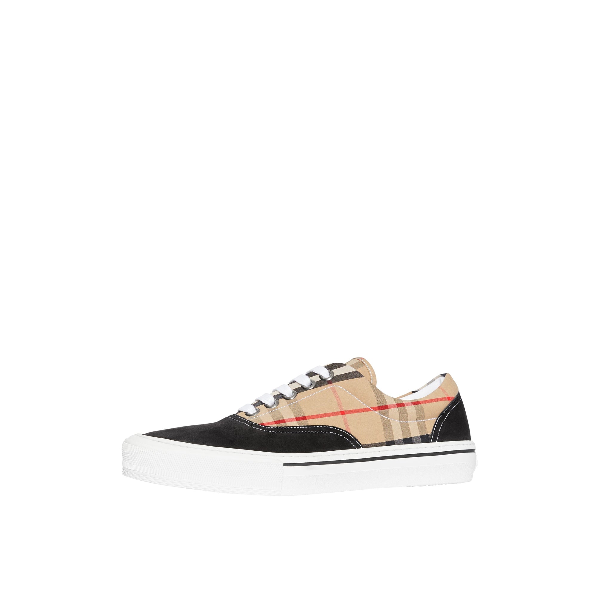 BLACK/ARCHIVEBEIGE Sneakers en coton Vintage check et cuir velours