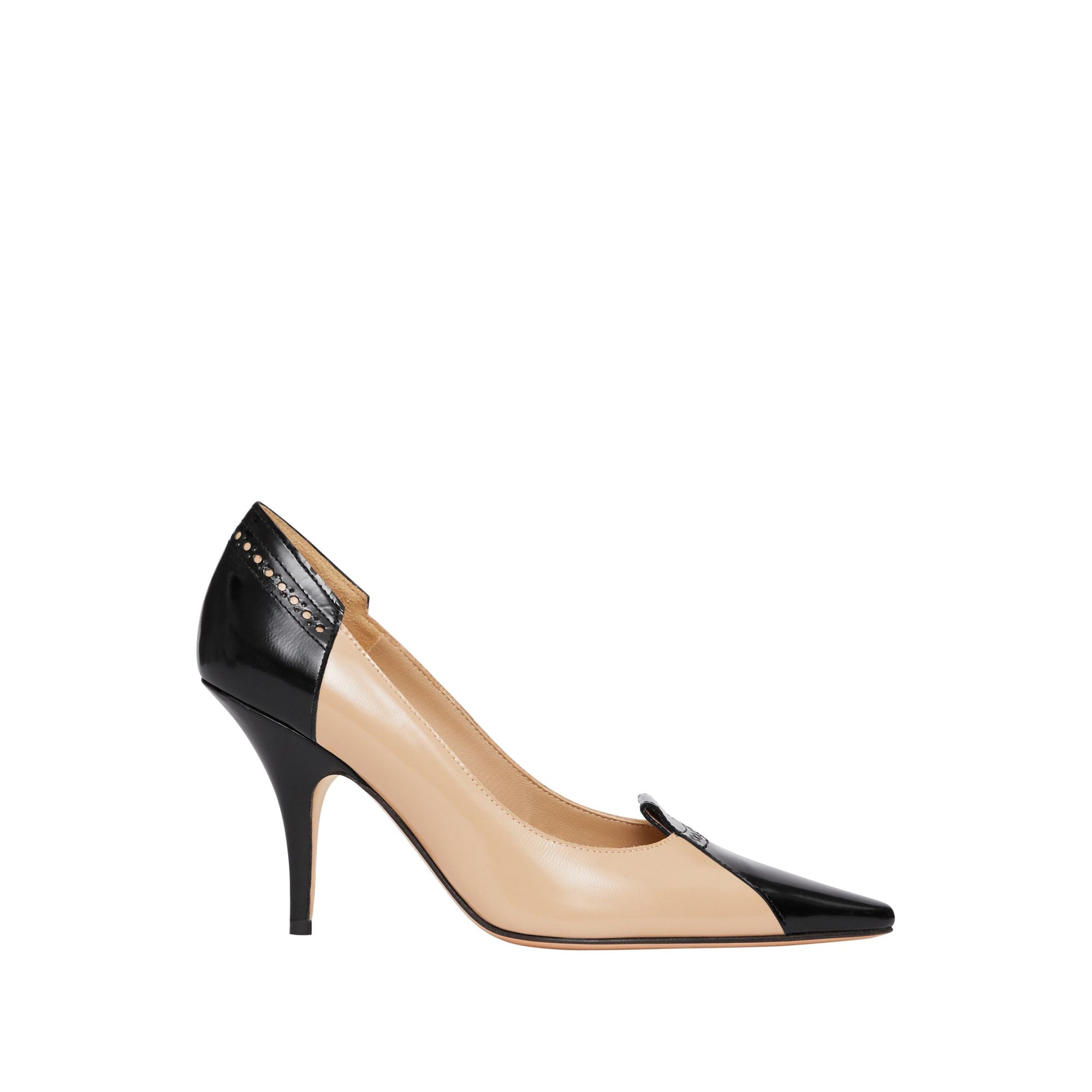 Escarpins en cuir bicolore avec détails richelieu - Rouge nude & noir