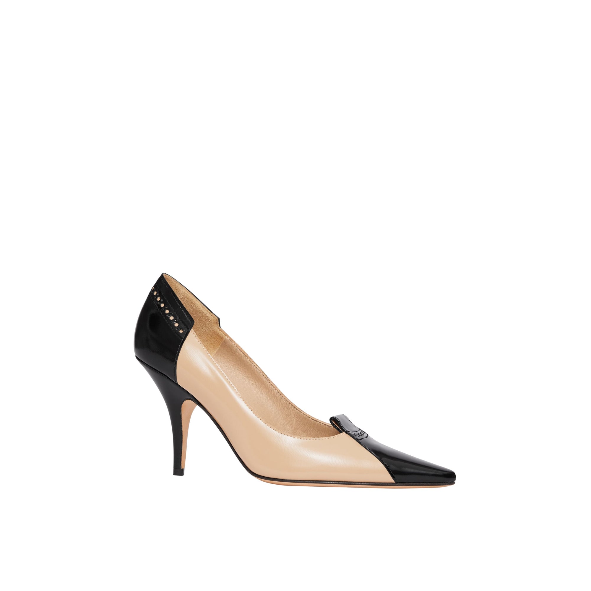 Escarpins en cuir bicolore avec détails richelieu - Rouge nude & noir