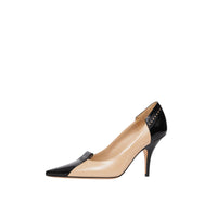 Escarpins en cuir bicolore avec détails richelieu - Rouge nude & noir