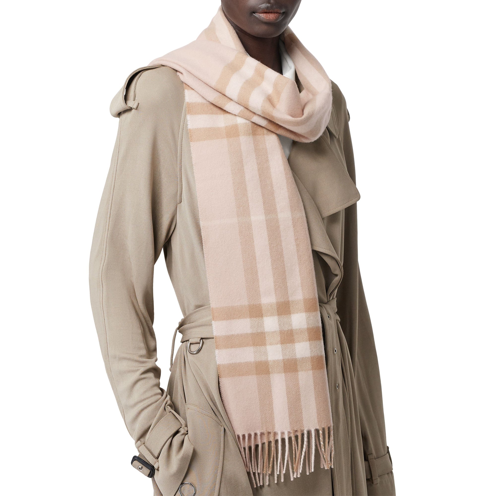 Écharpe classique en cachemire check - Blush