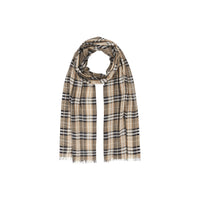 Maxi écharpe légère en laine et soie vintage check - Miel pâle