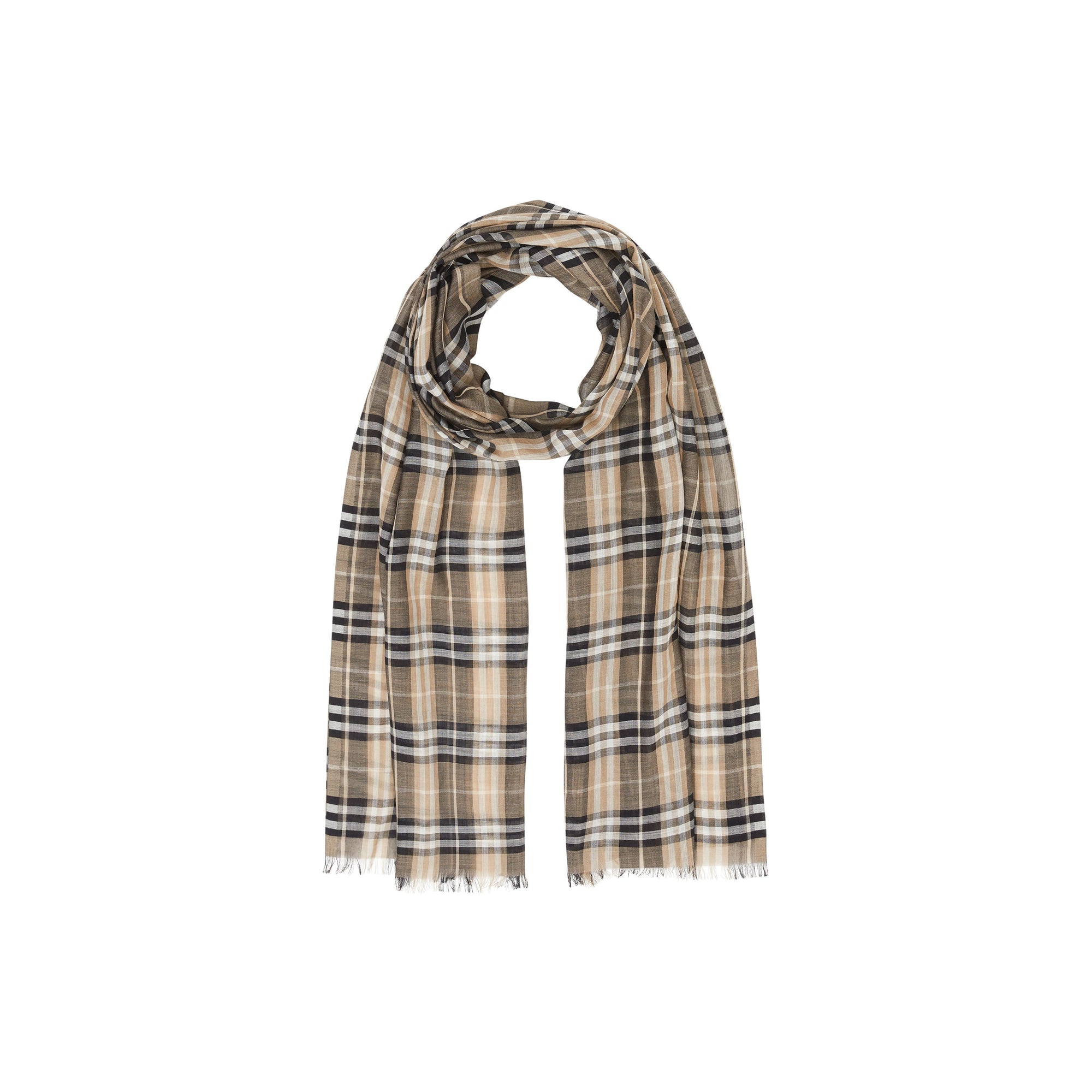 Maxi écharpe légère en laine et soie Vintage check - Miel Pâle