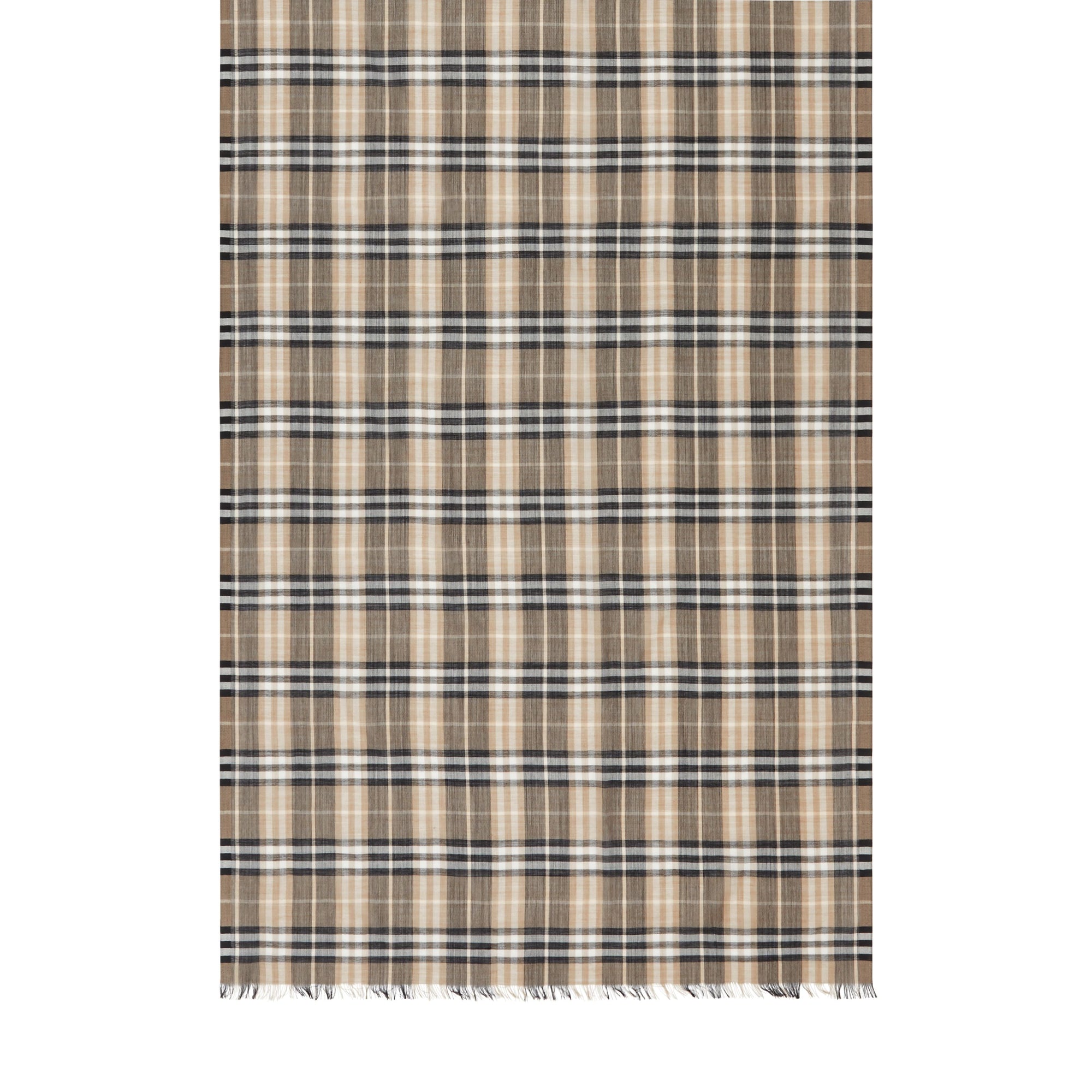 Maxi écharpe légère en laine et soie Vintage check - Miel Pâle