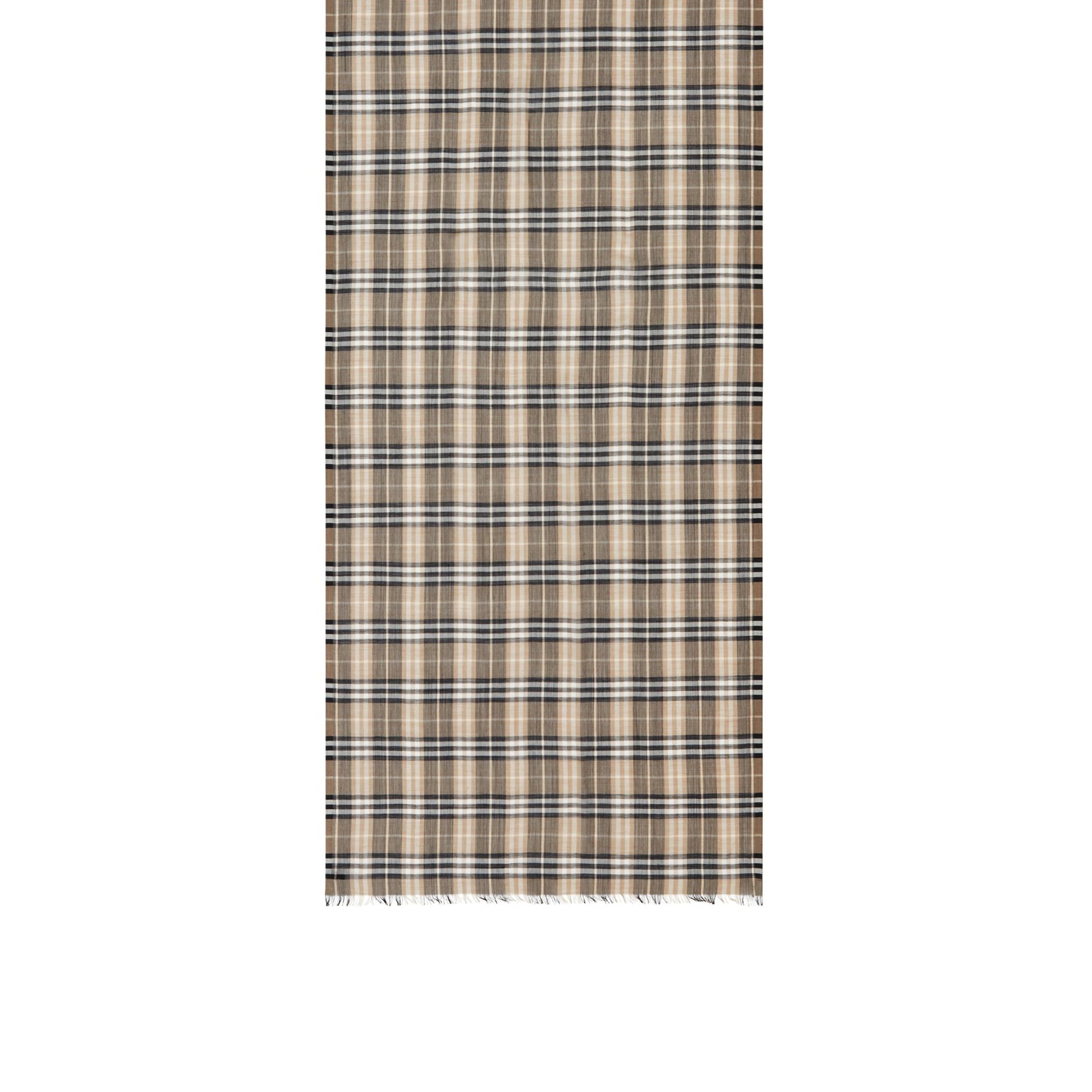 Maxi écharpe légère en laine et soie vintage check - Miel pâle