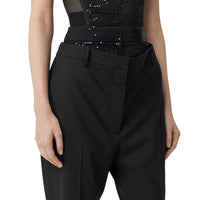 Pantalon en laine stretch à double ceinture avec sequins - Noir