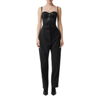 Pantalon en laine stretch à double ceinture avec sequins - Noir