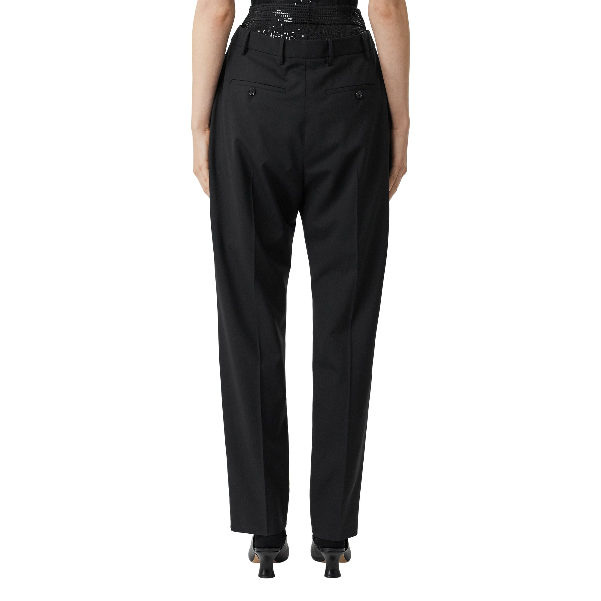 Pantalon en laine stretch à double ceinture avec sequins - Noir