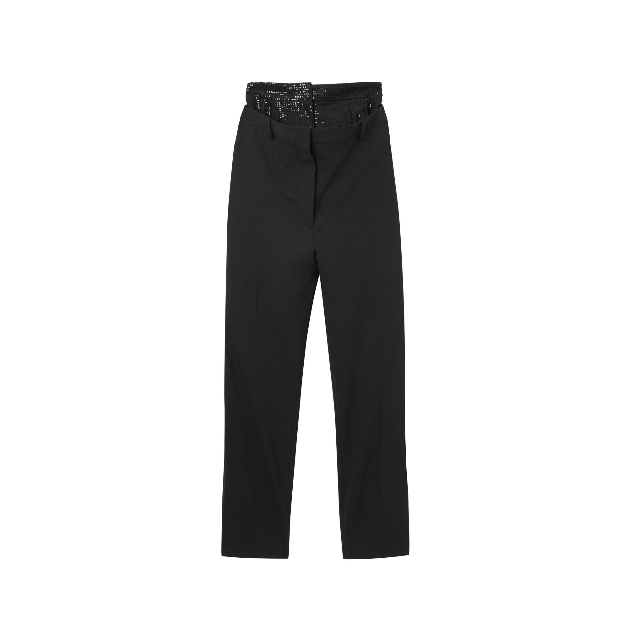 Pantalon en laine stretch à double ceinture avec sequins - Noir