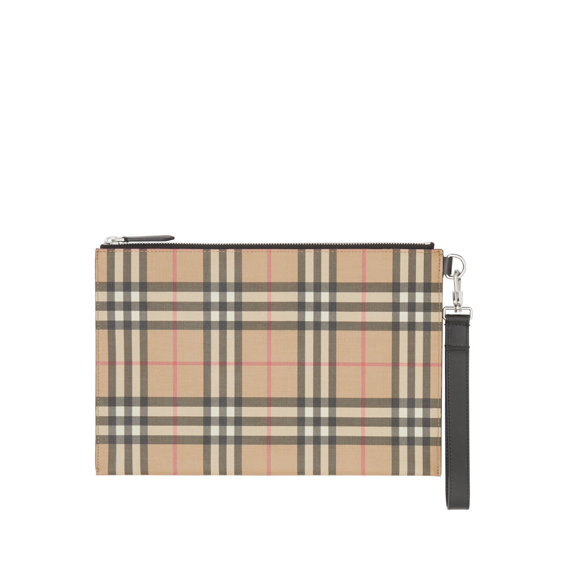 ARCHIVE BEIGE Pochette zippée en toile écologique et cuir Vintage check