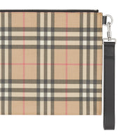 ARCHIVE BEIGE Pochette zippée en toile écologique et cuir Vintage check