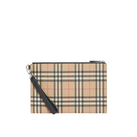 ARCHIVE BEIGE Pochette zippée en toile écologique et cuir Vintage check