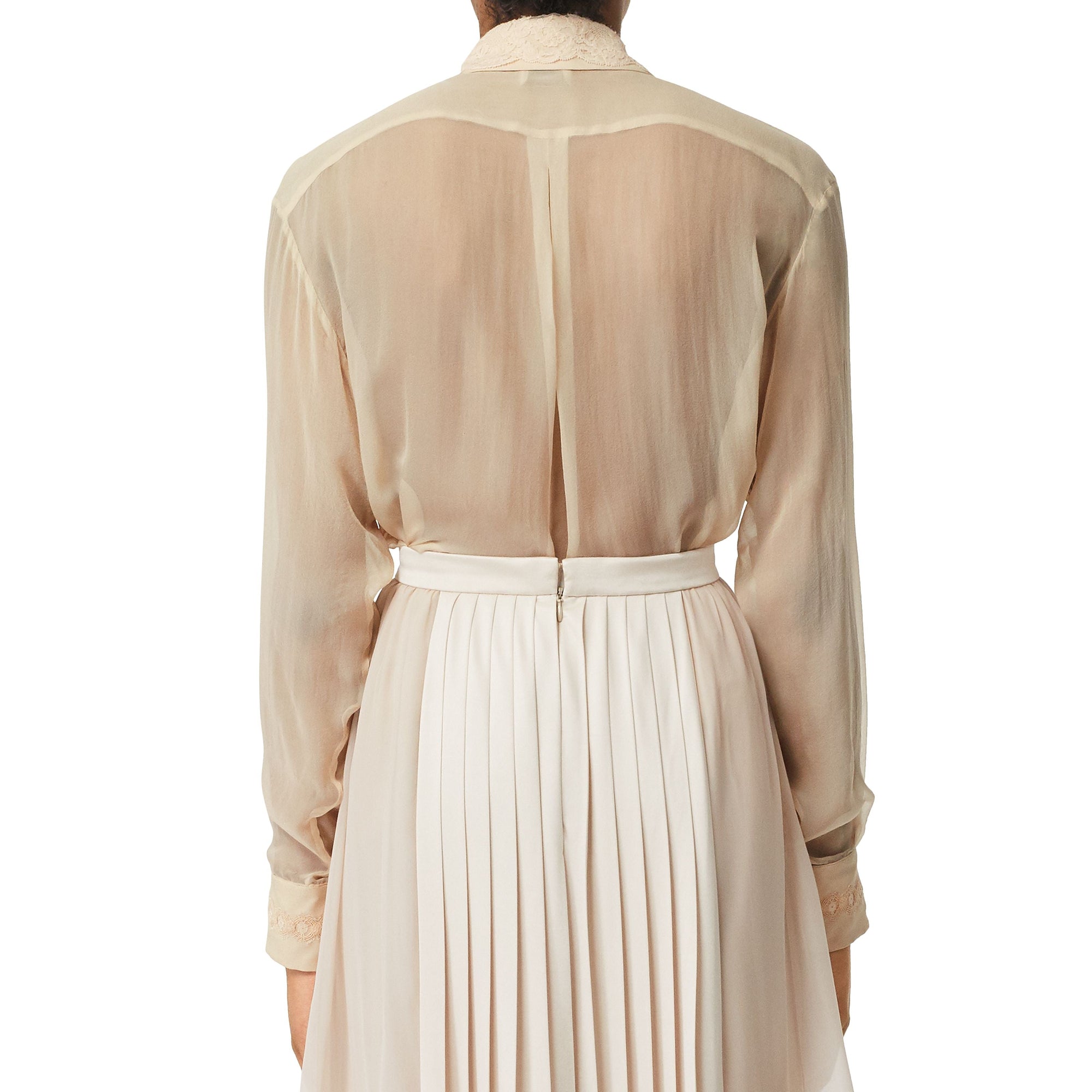 Chemise oversize en mousseline de soie avec dentelle - Pêche doux