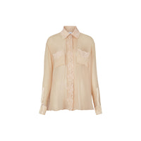 Chemise oversize en mousseline de soie avec dentelle - Pêche doux