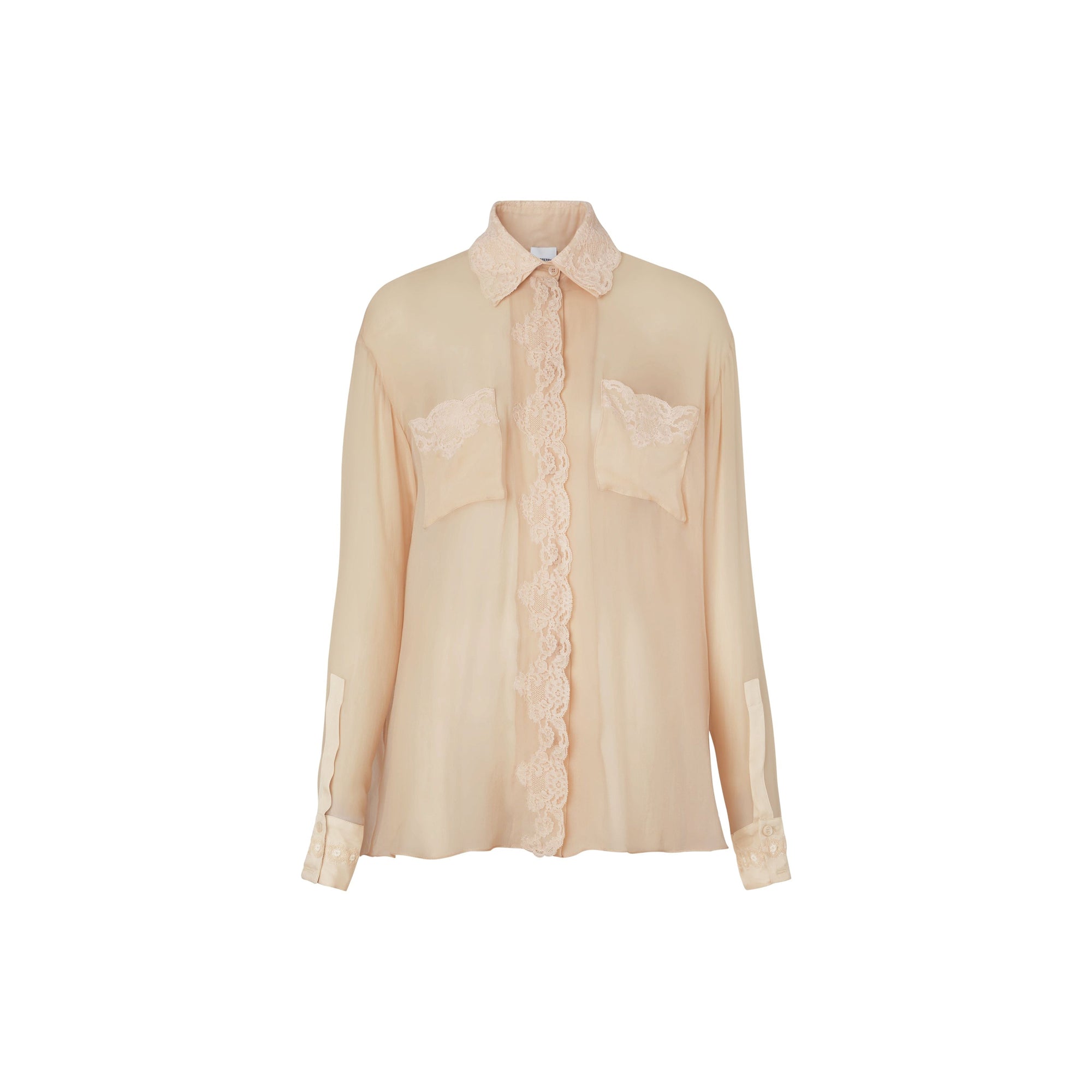 Chemise oversize en mousseline de soie avec dentelle - Pêche doux