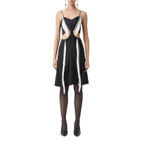 Robe combinaison en satin de soie avec franges - Noir